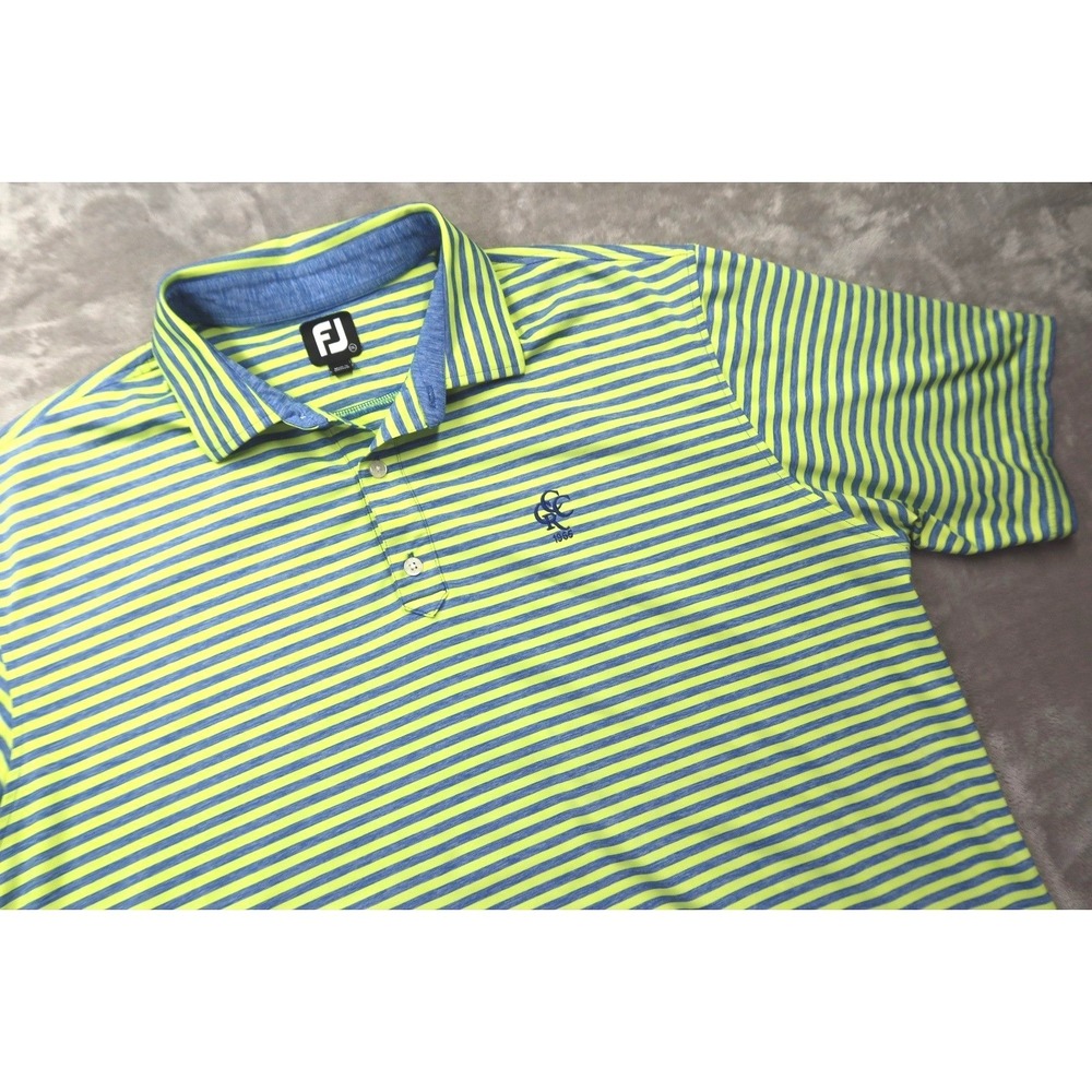 FootJoy FJ Cedar Rock Country Club Golf Polo Shirt Men's 2XL Neon‎ Green Stripe